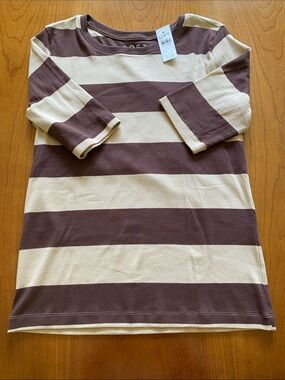 LOFT Brown and Cream Striped Short Sleeve Tee